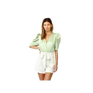 Adelyn Rae Lila Sateen Bodysuit in Pistachio SZ XS